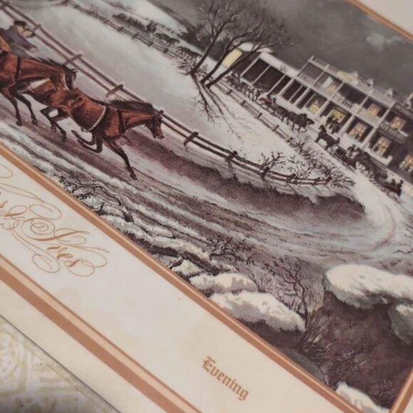 Vintage Currier and Ives Winter Scenes Plastic Coated Placemats - Picture 9 of 10